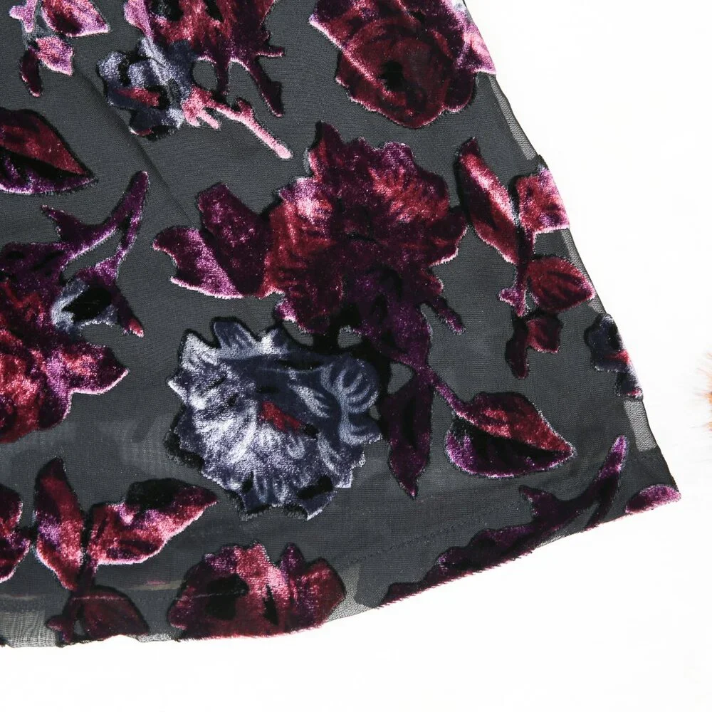 BB Dakota Kensie Black and Purple Velvet Burnout Floral Print Dress